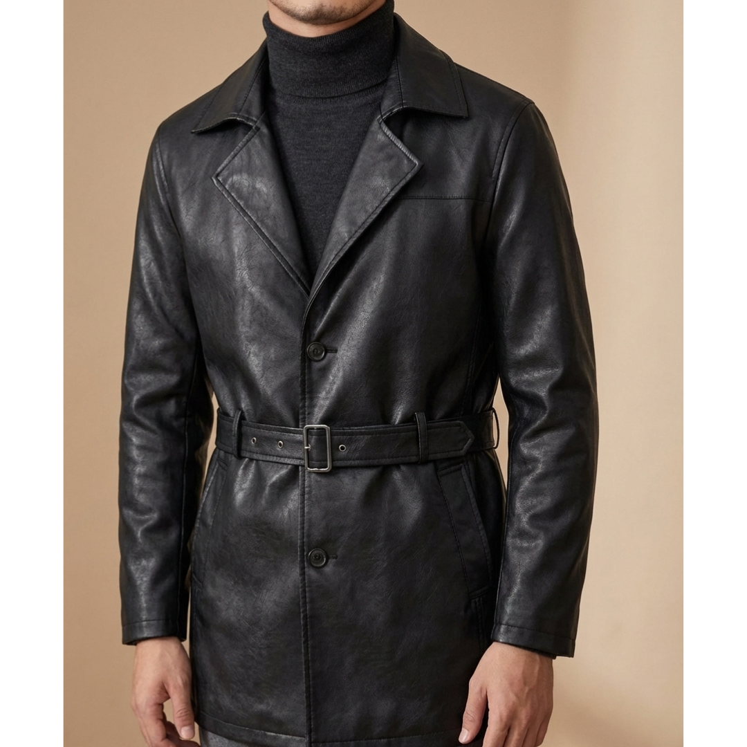 GIANCARLO ADRIANO FAUX LEATHER BELTED JACKET