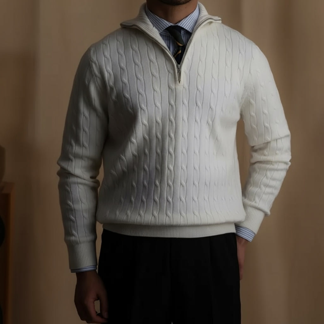 MARCO LEONARDO CABLE HALF-ZIP PULLOVER