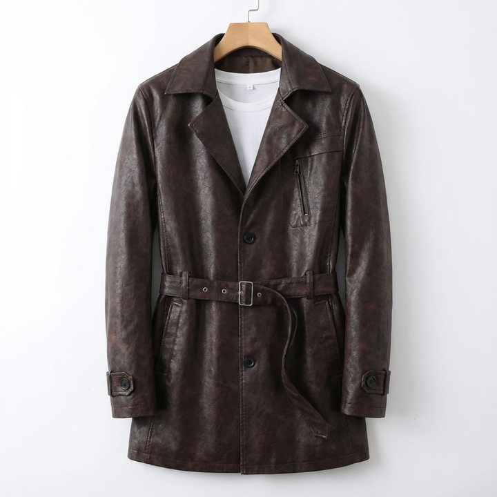 GIANCARLO ADRIANO FAUX LEATHER BELTED JACKET