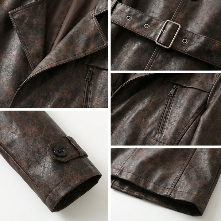 GIANCARLO ADRIANO FAUX LEATHER BELTED JACKET
