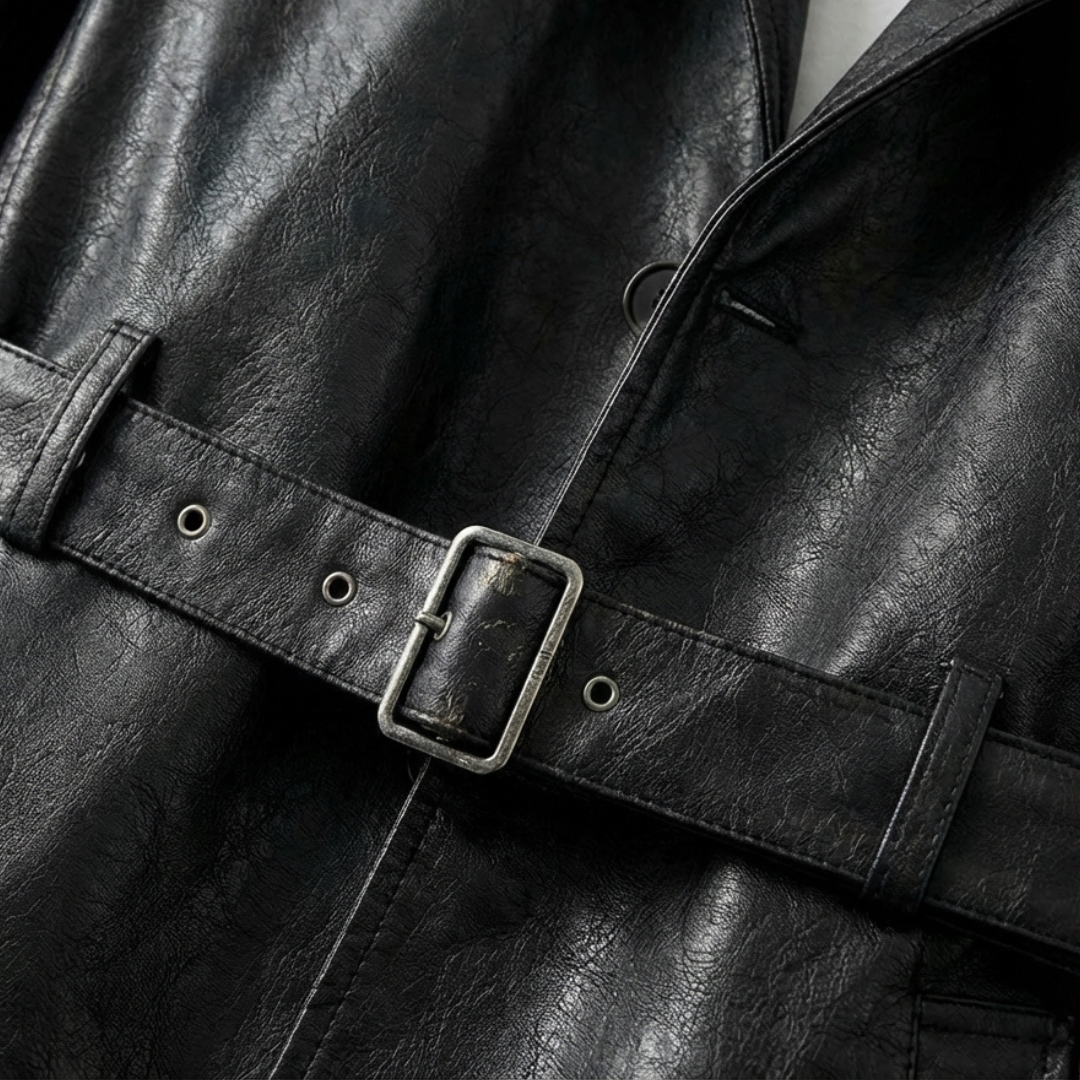 GIANCARLO ADRIANO FAUX LEATHER BELTED JACKET