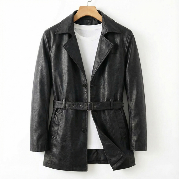 GIANCARLO ADRIANO FAUX LEATHER BELTED JACKET